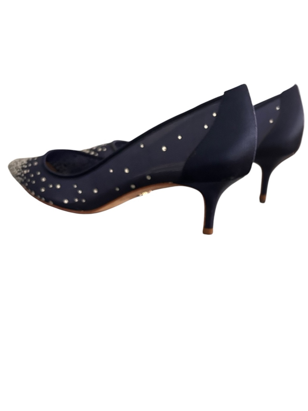 Badgley Mischka Felicity Navy Blue Kitten Heels Embellished with Crystals 7 1/2
